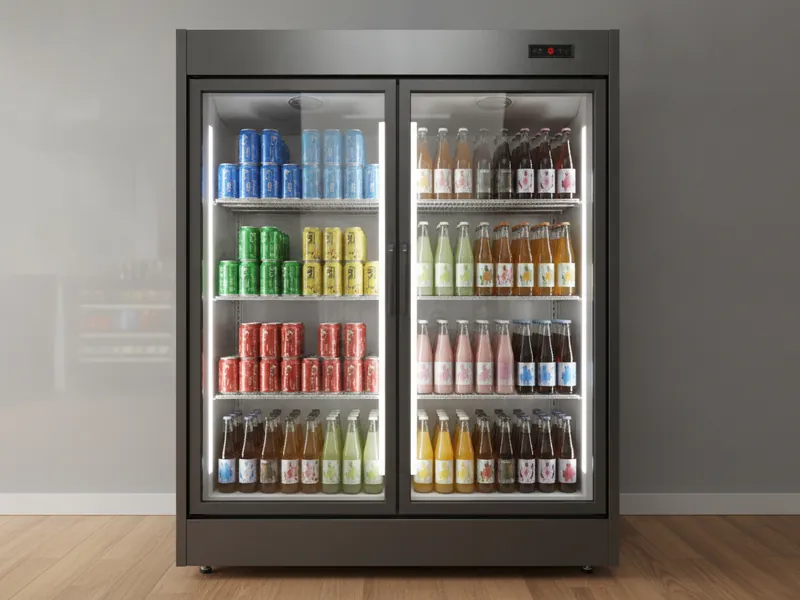 Frigo vitré professionnel – fonctionnement Frigo vitré professionnel à deux portes rempli de boissons