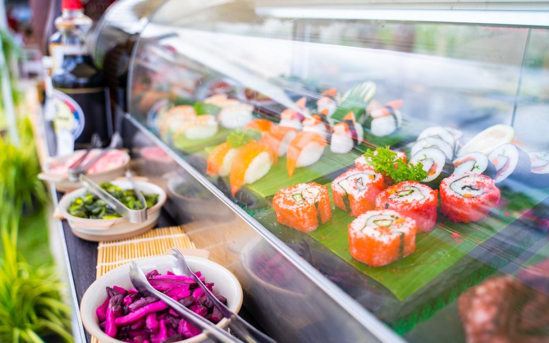 Saladette à poser pour sushis et tapas 8xGN1/6 : embellissez votre bar à sushi